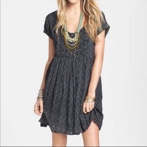 Free People Blue & Red Sundown Babydoll Cutout Scoop Neck Dress